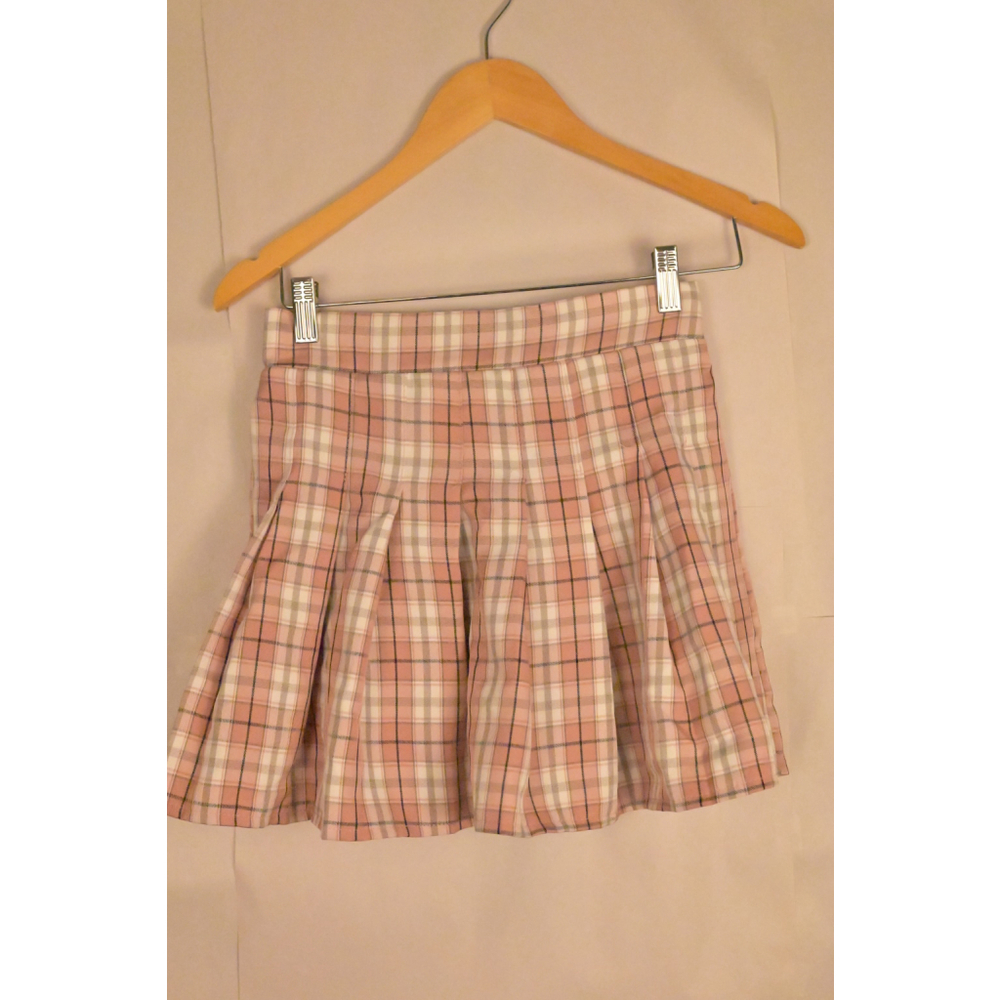 Women's O. Vianca Pink Plaid Pleated Mini Skirt S
